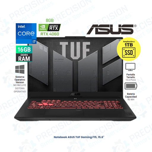 Laptop ASUS TUF Gaming F15 FX507  (15.6") - Full HD | Intel Core i7 13620H| 16GB RAM| 1TB SSD| NVIDIA GeForce RTX 4050 6GB.