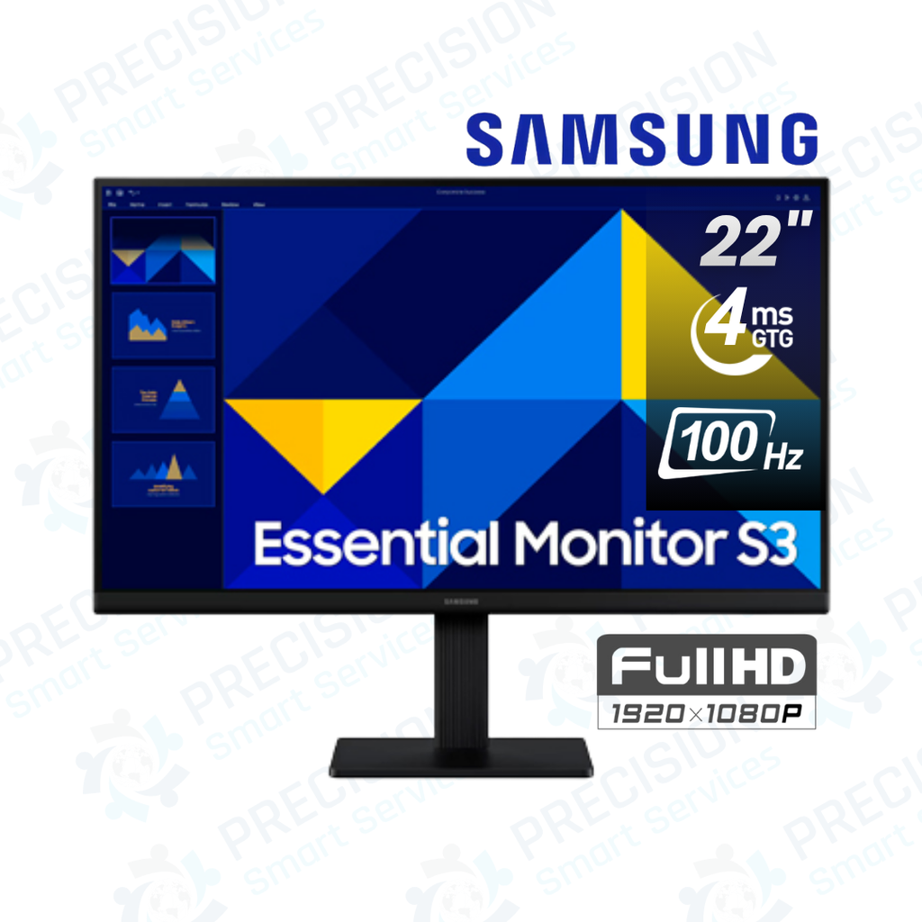 Monitor LCD Samsung Essential S3 S24D300GAL 24"| Class Full HD - 16:9 - Negro|  1920 x 1080 - 16,7 Millones de colores - 250cd/m² - 5ms - 100Hz Refresh Rate| HDMI - VGA