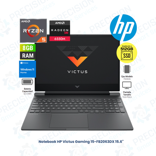 Laptop HP Victus Gaming 15-FB2063DX 15.6" FHD IPS RYZEN 5 7535HS|8GB RAM DDR5-5600 |512 GB SSD