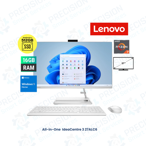 All-in-One Lenovo IdeaCentre 3 27ALC6| 27" FHD IPS| Ryzen 7 7730U 2.0/4.5GHz| 16GB DDR4-32001 Almacenamiento: 512GB SSD