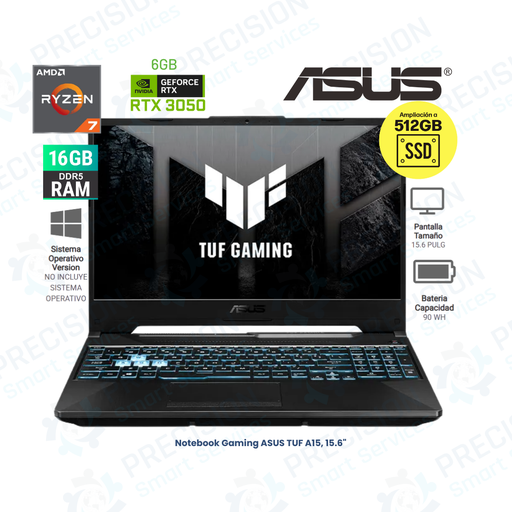 Notebook Gaming ASUS TUF A15, 15.6" FHD IPS, Ryzen 7 7445HS 3.2/4.7 GHz, 16GB DDR5-4800